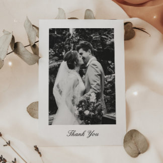 Carte De Remerciements Classic Minimalistic Script Wedding Photo