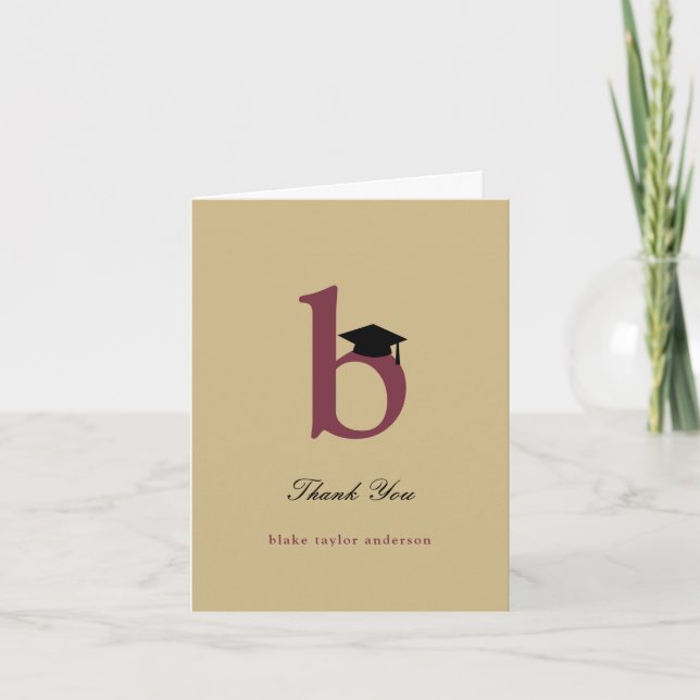 Carte De Remerciements Classic Monogramme B Graduation Cap Photo Moderne (Devant)