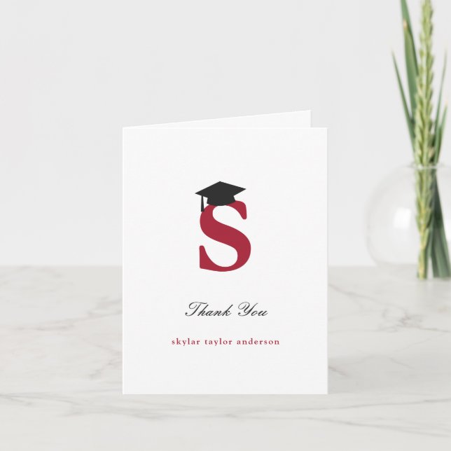 Carte De Remerciements Classic Monogramme S Graduation Cap Photo Moderne (Devant)