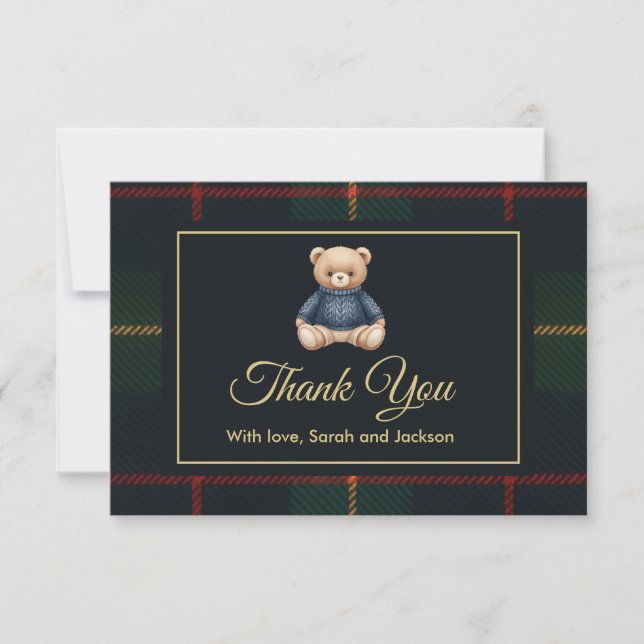 Carte De Remerciements Classic Polo Teddy Bear Preppy Plaid Baby Shower  (Devant)