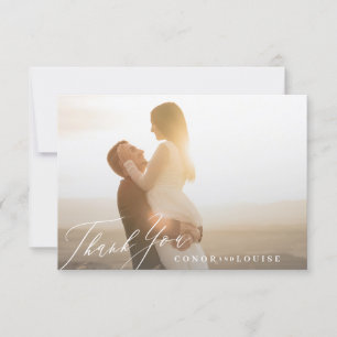 Carte De Remerciements Classic Sage Green White Calligraphie Mariage Phot