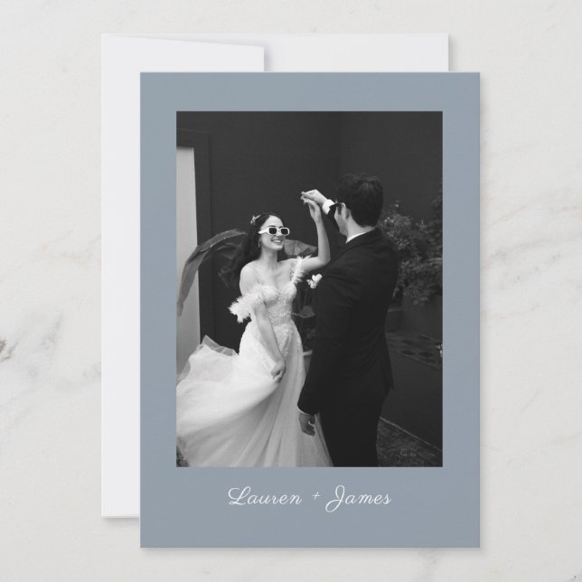 Carte De Remerciements Classic Script Dusty Blue Wedding Photo Thank You (Devant)