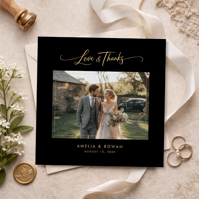 Carte De Remerciements Classic Script Formal Wedding Photo Square (Créateur téléchargé)