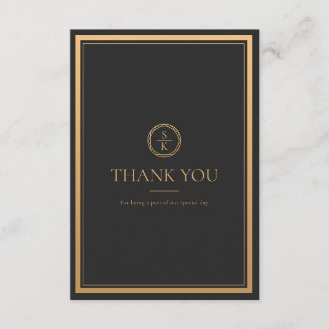 Carte De Remerciements Classic Simple Elegance Gold Mariage noir (Devant)
