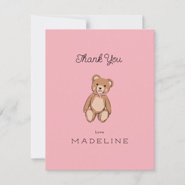 Carte De Remerciements Classic Teddy Bear Baby shower rose (Devant)