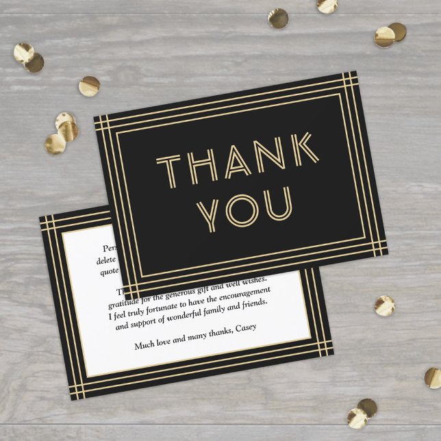 Carte De Remerciements Classique Bordure Noir et Or Typographie Simple (Créateur téléchargé)