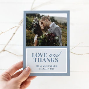 Carte De Remerciements Classique Luxe   Photo de mariage élégant bleu pou