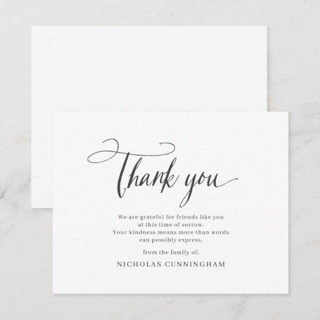 Carte De Remerciements Classique Mémorial Simple Typographie Cursive (Devant / Derrière)