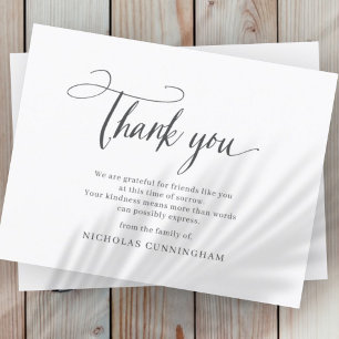 Carte De Remerciements Classique Mémorial Simple Typographie Cursive