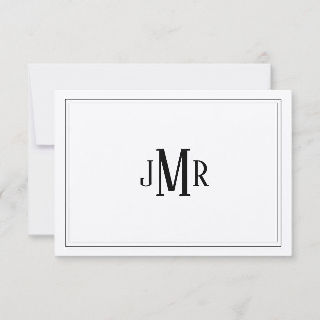 Carte De Remerciements Classique noir et blanc monogrammé  (Devant)