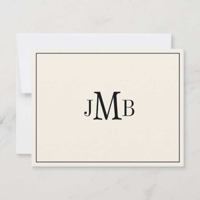 Carte De Remerciements Classique noir et écru monogrammé plat (Devant)