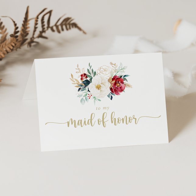 Carte De Remerciements Classique Or Bourgogne Blanc Floral Mariage  (Créateur téléchargé)