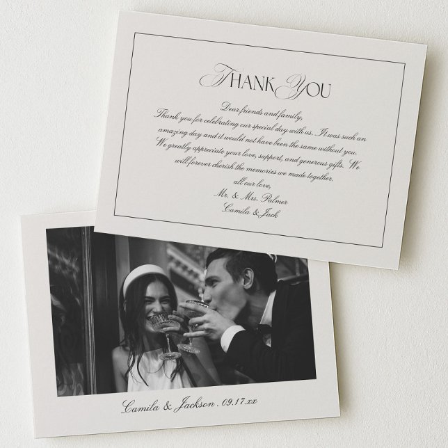 Carte De Remerciements Classy Old Money Black and Ivory Wedding Photo (Créateur téléchargé)