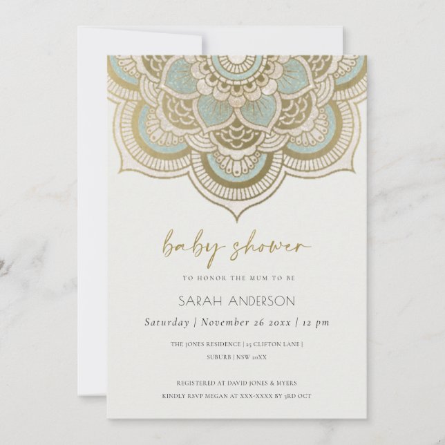Carte De Remerciements Classy Ornate Gold Turquoise Mandala Baby shower I (Devant)