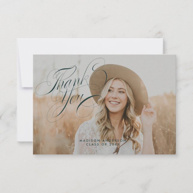 Carte de remerciements Classy Script Graduation (Devant)