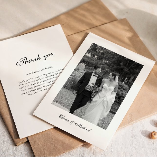 Carte De Remerciements Classy Script Photo Wedding Thank You (Créateur téléchargé)