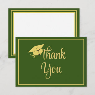 Carte De Remerciements Classy Stylish Gold sur Green Graduation