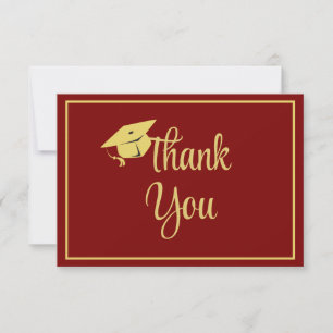 Carte De Remerciements Classy Stylish Gold sur Maroon Blue Graduation
