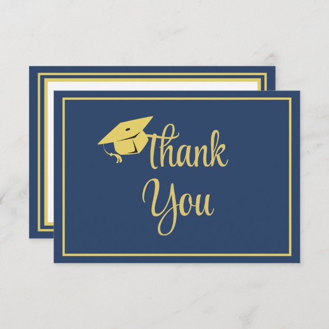 Carte De Remerciements Classy Stylish Gold sur Navy Blue Graduation (Devant / Derrière)