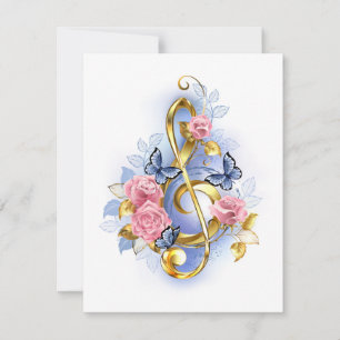 Carte De Remerciements Clé de sol avec roses roses