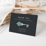 Carte De Remerciements Clé vintage | Entreprise immobilière ou immobilier<br><div class="desc">Envoyez vos remerciements à vos clients et à la communauté, et annoncez votre réouverture, avec ces élégantes cartes de marque pour les agences immobilières, les sociétés immobilières et les sociétés de gestion immobilière. Le design présente du lettrage blanc moderne sur un arrière - plan noir doux accentué d'une illustration vintage...</div>