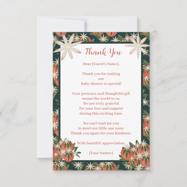 Carte De Remerciements Clémentine Little Cutie| Baby shower à thème Citru (Devant)