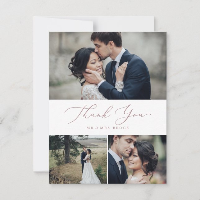 Carte De Remerciements Clic Rose Gold Calligraphie 3 Photo Collage (Devant)