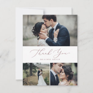 Carte De Remerciements Clic Rose Gold Calligraphie 3 Photo Collage