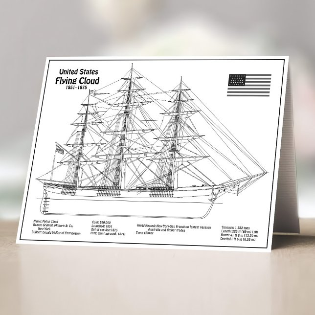 Carte De Remerciements Cloud de vol de l'expédition clipper - Blueprint B (Clipper Ship Flying Cloud - Ship Blueprint BD. Thank You Card)