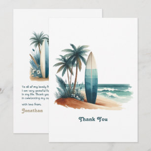 Carte De Remerciements Club de plage rétro Surfboard Coastal