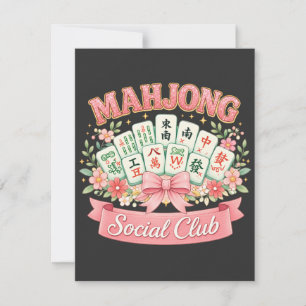 Carte De Remerciements Club Social de Mahjong Ruban Floral Rose