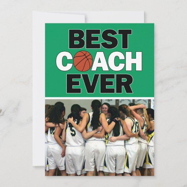 Carte De Remerciements Coach Basket Vert Meilleure photo personnalisée ja (Devant)