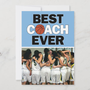 Carte De Remerciements Coach Bleu clair Basket Meilleure photo personnali