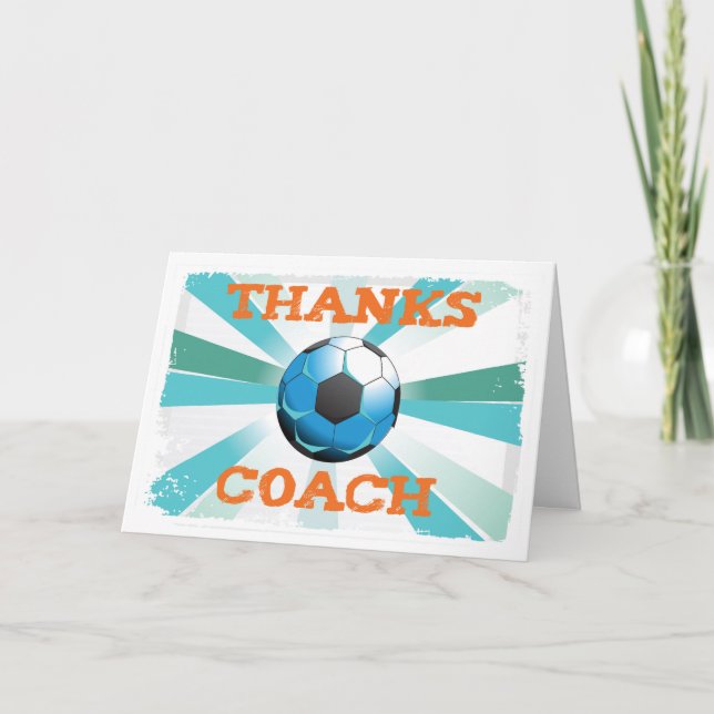 Carte De Remerciements Coach de football Merci, Orange sur Turquoise, Sta (Devant)