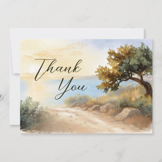 Carte De Remerciements Coast Watercolor Sunset Mediterranean Wedding (Devant)