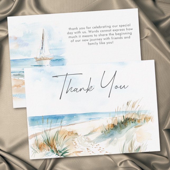Carte De Remerciements Coastal Beach Modern Watercolor Wedding (Coastal Beach Modern Watercolor Wedding Thank You Card)