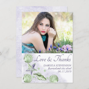 Carte De Remerciements Coastal Chic Purple and Lime Green Senior Photo