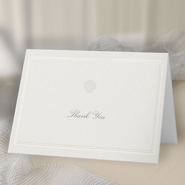 Carte De Remerciements Coastal Seashell Ecru Nautical Formal Ecru Wedding (modern classic wedding thank you coastal nautical shell ecru script formal traditional elegant)