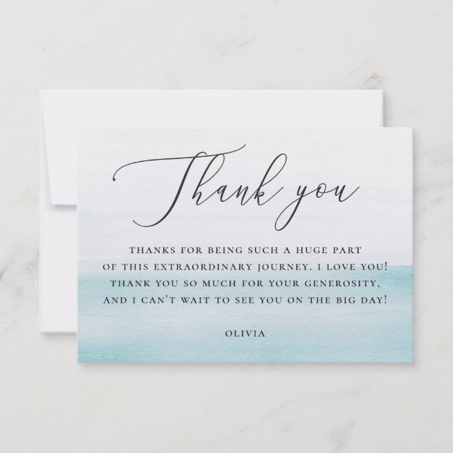 Carte De Remerciements Coastal Seaside Bridal Shower | Watercolor Blue (Devant)