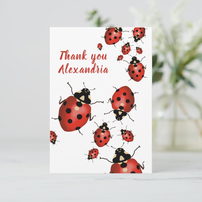 Carte De Remerciements Coccinelle originale rouge blanc (Debout devant)