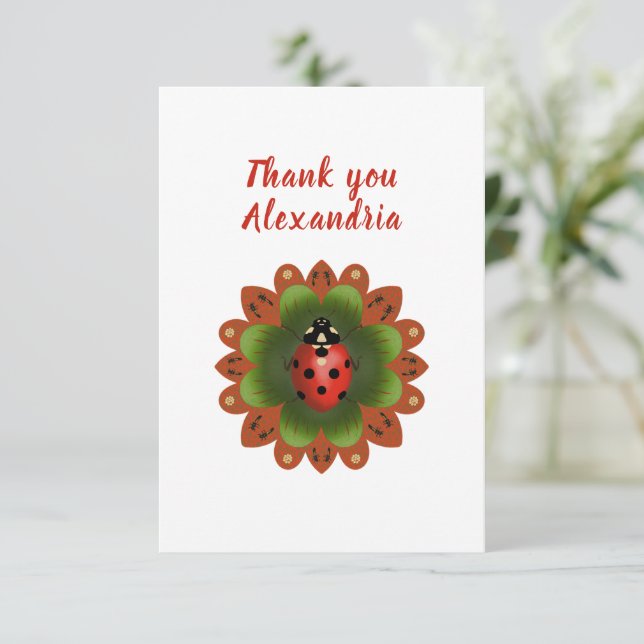 Carte De Remerciements Coccinelle originale rouge blanc et vert (Debout devant)