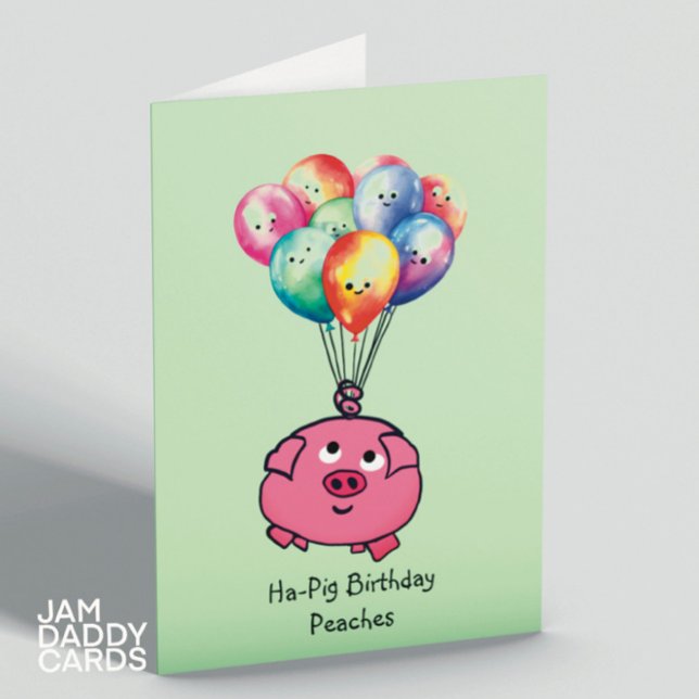 Carte De Remerciements Cochon rose avec Ballons Anniversaire (Créateur téléchargé)