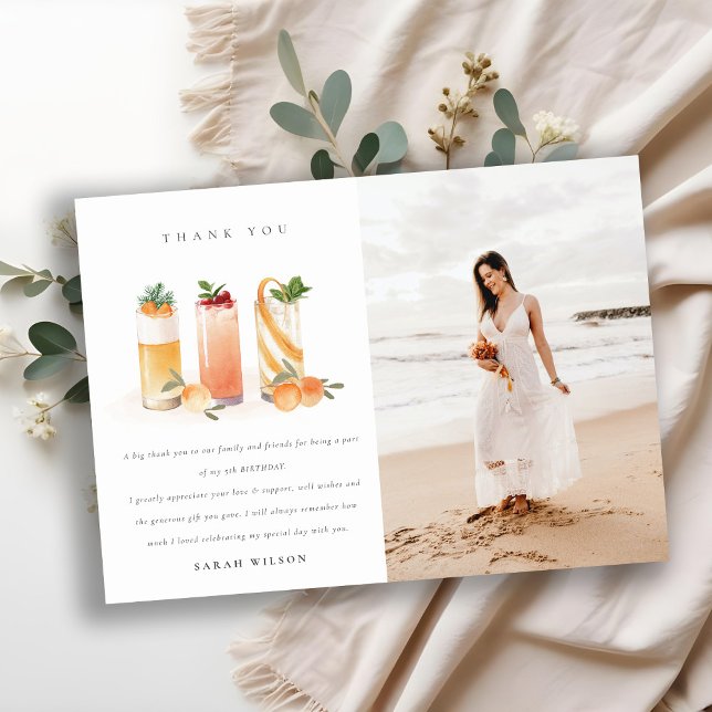 Carte De Remerciements Cocktail de fruits mignons rose orange Anniversair (Créateur téléchargé)