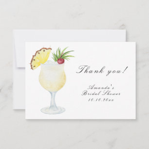 Carte De Remerciements Cocktail Pina Colada Mariage Champêtre Aquarelle