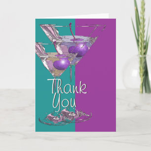 Carte De Remerciements Cocktail pourpre turquoise de martini de "Merci"