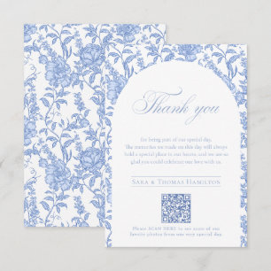 Carte De Remerciements Code QR de la chinoiserie florale bleue pour les p
