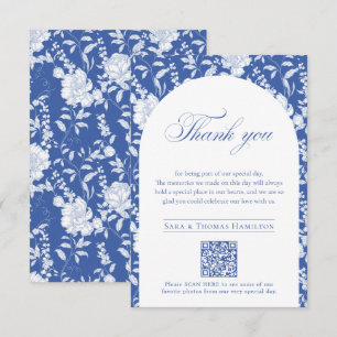 Carte De Remerciements Code QR de la chinoiserie florale bleue pour les p