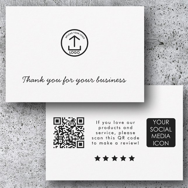 Carte De Remerciements Code QR de lien de révision de logo d'entreprise M (Business Logo Review Link QR Code Thank You White)