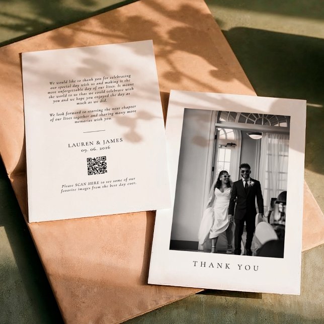 Carte De Remerciements Code QR de photo de mariage formel classique (Créateur téléchargé)