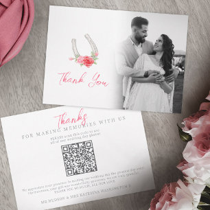 Carte De Remerciements Code QR de photos de mariage monogramme Chevaux et